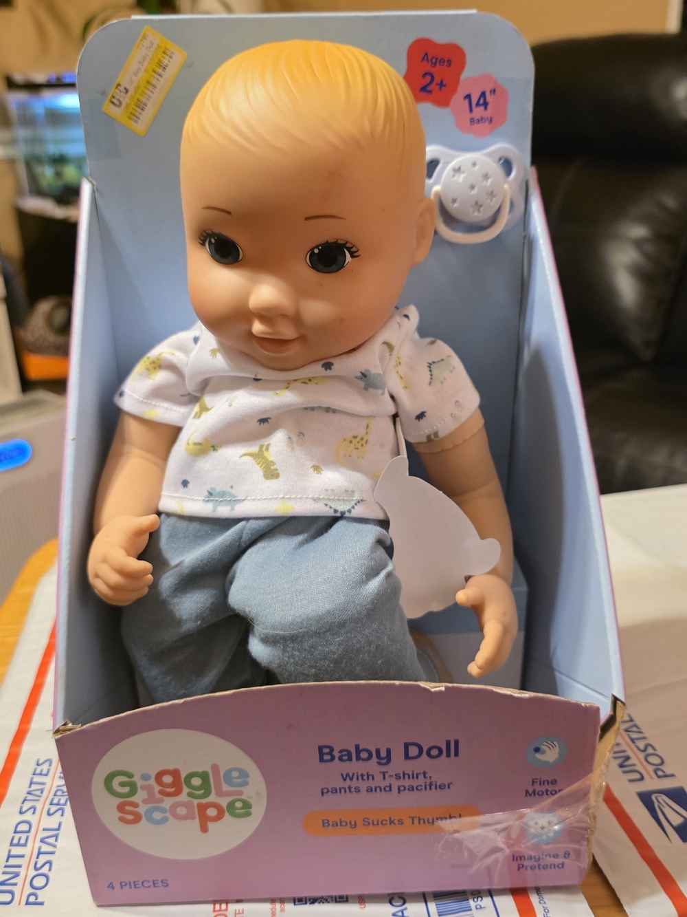 Giggle Scape Blue & White Baby Doll with Pacifier